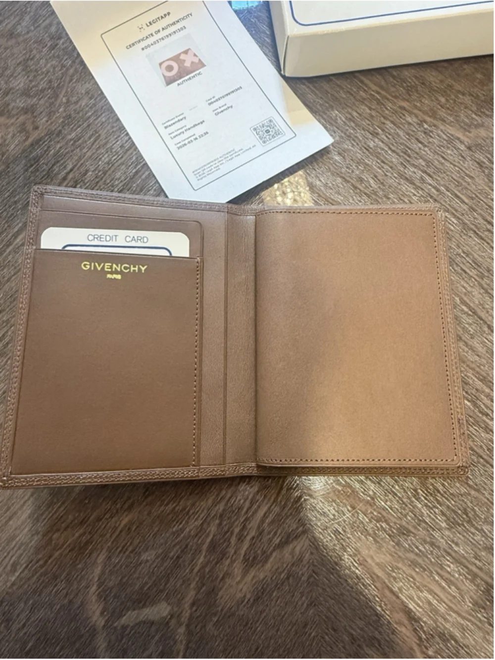 Givenchy Brown Leather Bi-Fold Wallet / Passport Holder NEW w/ Box & COA